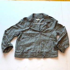 Loft Outlet Linen Blend Moto Jacket Light Gray/ Charcoal Marl Size Small